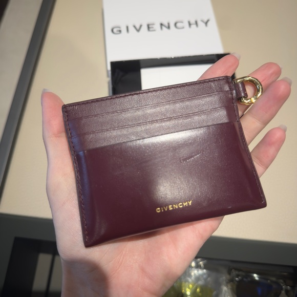 Givenchy Burgundy Leather Card Holder with Gold Emblem - Picture 3 of 7